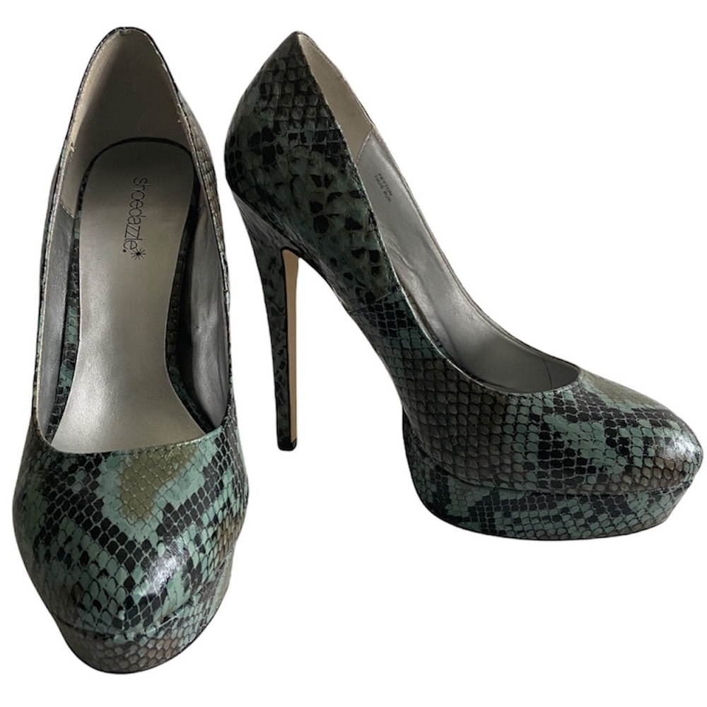 Shoe Dazzle Green Peyton Snakeskin Platform Heel